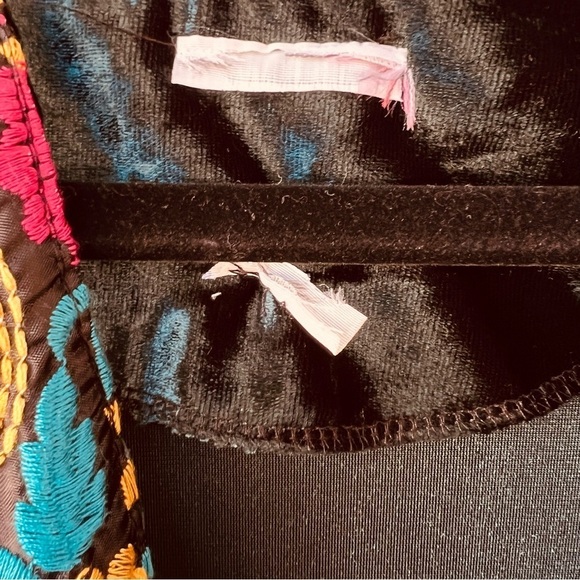 EMERALD GREEN BLUE EMBROIDERED CRUSHED VELVET LONG DUSTER BELL SLEEVES L - Picture 5 of 9